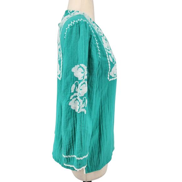 SALE APNY Boho Chic Embroidered Floral Cross Stitch Cotton Top Womens Size XS - Picture 7 of 8